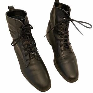 Vintage 90s Black Leather Combat Boots Santana Lace Up Witchy Grunge Size 6.5